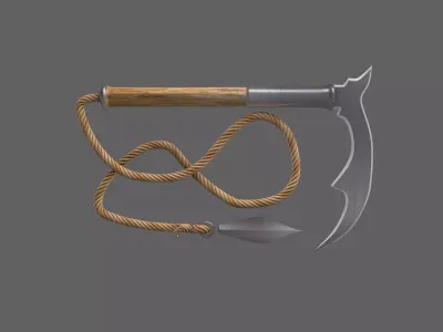 Kusarigama axe with rope 3D model