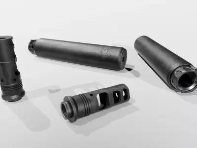 Surefire SOCOM338-TI Suppressor and SFMB-338 Muzzle Brake Low-poly 3D model