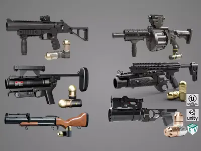  6 Grenade Launcher Black All PBR Unity UE Textures Included 3D Model Pack