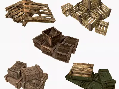 Box Collection wooden Low-poly 3D model