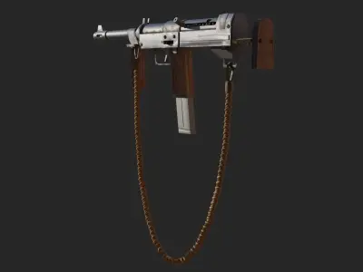 Steampunk WW2 inspired low poly submachine gun Low-poly 3D model