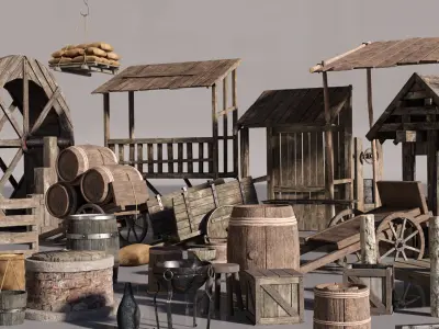 Medieval Fantasy Props Pack  30 Assets  Blender  FBX 4K Textures Low-poly 3D model