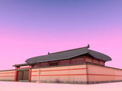 Korean Palace Hanok - Royal Architecture Weathered PBR 3D Model Low-poly 3D model