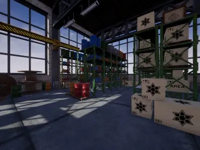 Modular Warehouse for UE Low-poly 3D model