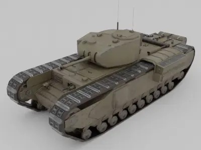 Churchill MK II Infantry Support Heavy Tank Low-poly 3D model