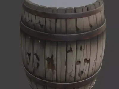 Wooden Barrel Game Ready 3D model