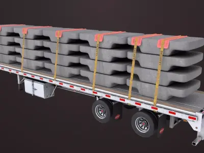 Flatbed Trailer 7 Loads Single Mat All PBR Unity UE Textures Low-poly 3D model