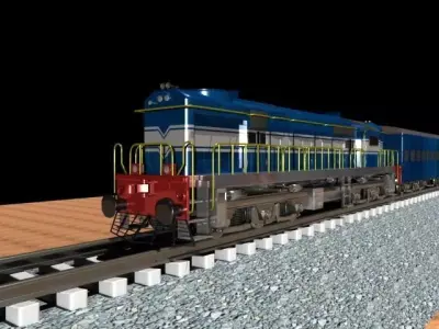 Train on tracks at night Low-poly 3D model