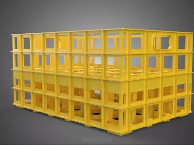 YELLOW STACKABLE EMPTY BOTTLE CARRIER PLASTIC CRATE BOX STORAGE 3D model