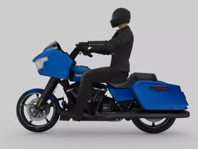Harleydavidson Road Glide 2024 And Biker Ride Pose Free 3D model