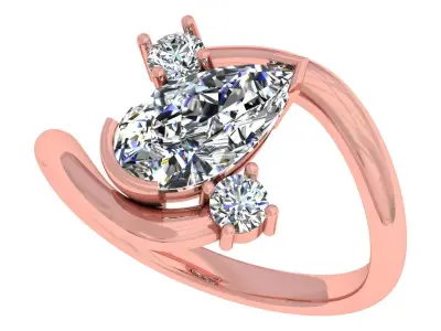 Pear And Round Stone Bypass Ring 3D print model