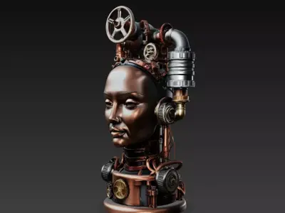 Steampunk Mechanical Woman Bust Sculpture STL 3D print model