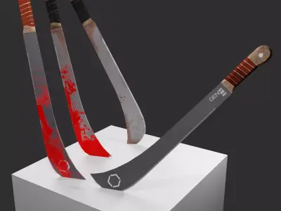 Machete Set bloody knife Low-poly 3D model