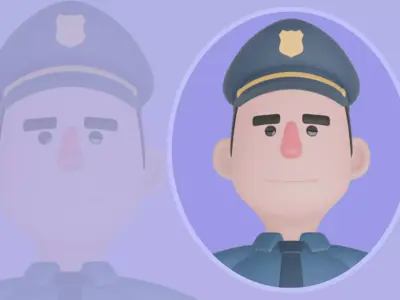 Cartoon 3D Police Officer Character - Stern Male Cop Model 3D model