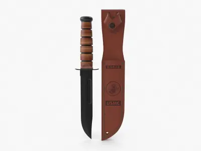 USMC Ka-Bar with Leather Sheat 3D model
