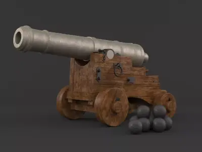 Old Cannon with Balls 3D model