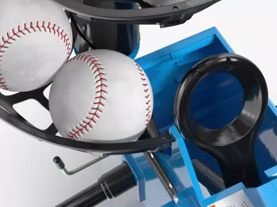 Pitch Trainer with Loaded Ball Rack Blue 3D model