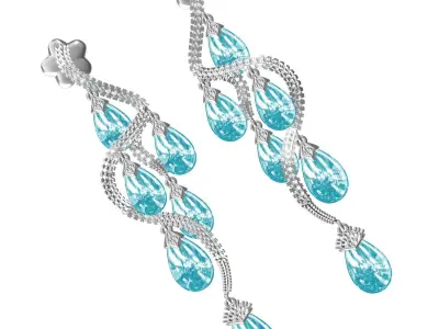 Antique Flower Branch Pearl Drop Long Earring 3D print model