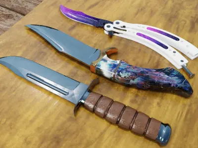 Damascus Kabar Knife Low-poly 3D model