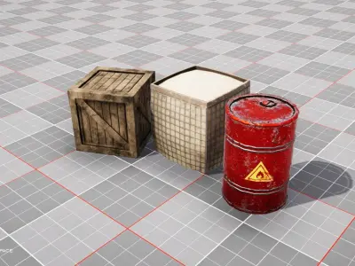 Box and Barrel Pack Low-poly 3D model