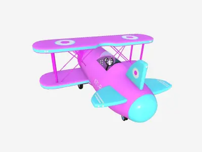 Airplane Cartoon A07 Pink Blue - Classic Aircraft Low-poly 3D model
