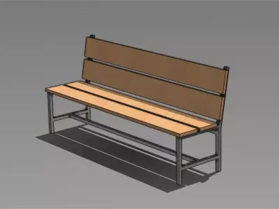 Modern Wooden Bench with Metal Frame 3D Model Free 3D model