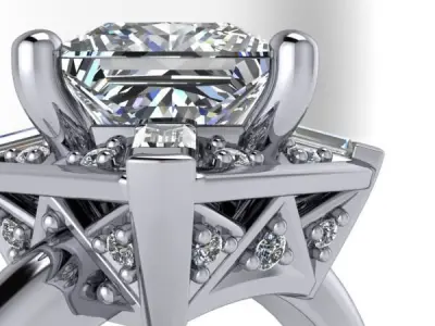 Princess cut Halo Art Deco Decorative engagement ring 3D print model