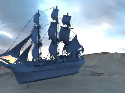 Manowar Fantasy Ship with Frigate Ship 3D model