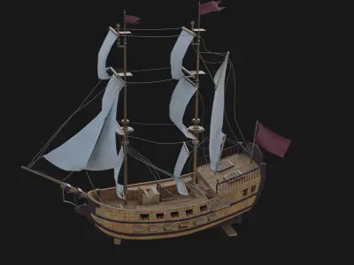 Sail Ship with Canon Animated Low-poly 3D model
