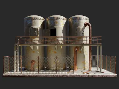 Refinery three rusty tanks 3D model