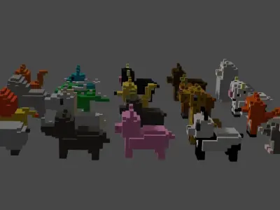 Voxel animals Pack Low-poly 3D model