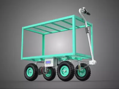 ELECTRIC 2 LEVEL TIER BED DECK STEEL TROLLEY WAGON CART GARDEN 3D model