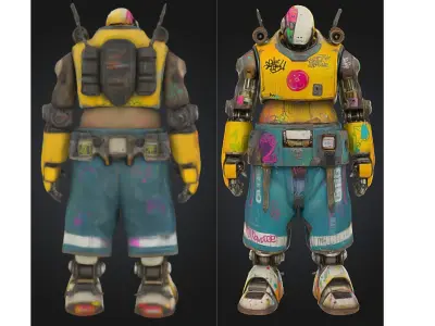 Colorful Urban Graffiti Robot Character Low-poly 3D model