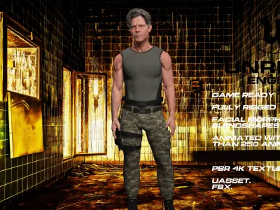 Zombie Hunter full rigged - game ready - animated Low-poly 3D model 3