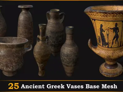 25 Ancient Greek Vases Base Mesh Low-poly 3D model