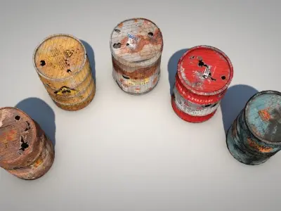 Game Ready Drum Barrels Low-poly 3D model