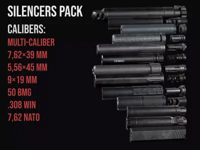 Silencer Suppressor for AR 15 AR 10 AK AKM 308 WIN 9x19mm NATO 3D Model Pack