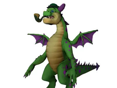 Green   Fantasy Dragon 3D Model with Hat Low-poly 3D model