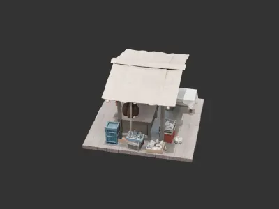 Fish Vendor Market Stall Low-poly 3D model