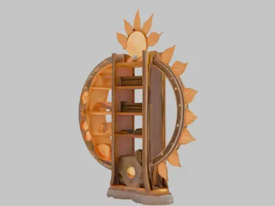 Stylized Bookshelf with Ornaments Low-poly 3D model purchase