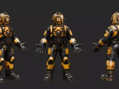 Steampunk Deep Sea Diver - Rigged Low-poly 3D model