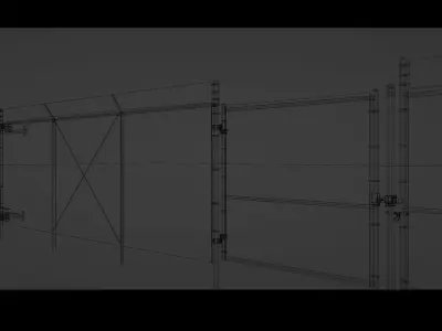 Chainlink Fence Modular Set Low-poly 3D model
