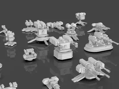 Turret and AA Gun Defense Pack - 3 - 20 Props - Untextured 3D model