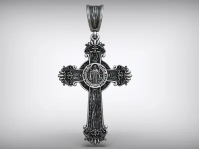 Crucifix Jesus Cross Catholic Medal Saint Benedict  3D print model