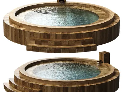circular wooden pool Low-poly 3D model