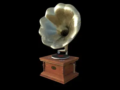 Gramophone 3D - old vintage vinyl record player Low-poly 3D model