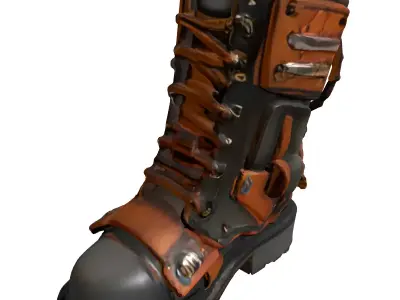 Worn Leather Combat Boot Low-poly 3D model