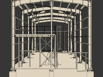 Depot steel structure with scaffolding Low-poly 3D model