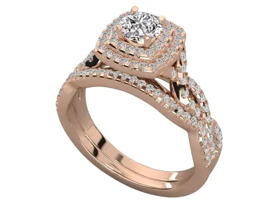 Round Cut Diamond Double Halo Twisted Style Bridal Set Ring  3D print model
