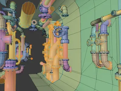 submarine corridor and water pipes collection Low-poly 3D model